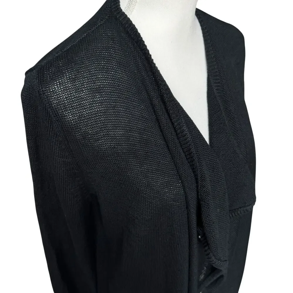 TALBOTS Black Linen Sweater Open Front Cardigan Womens M Summer Layering